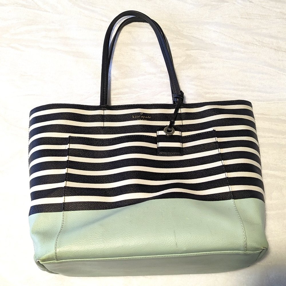Kate Spade Black and White Tote with Mint Dip